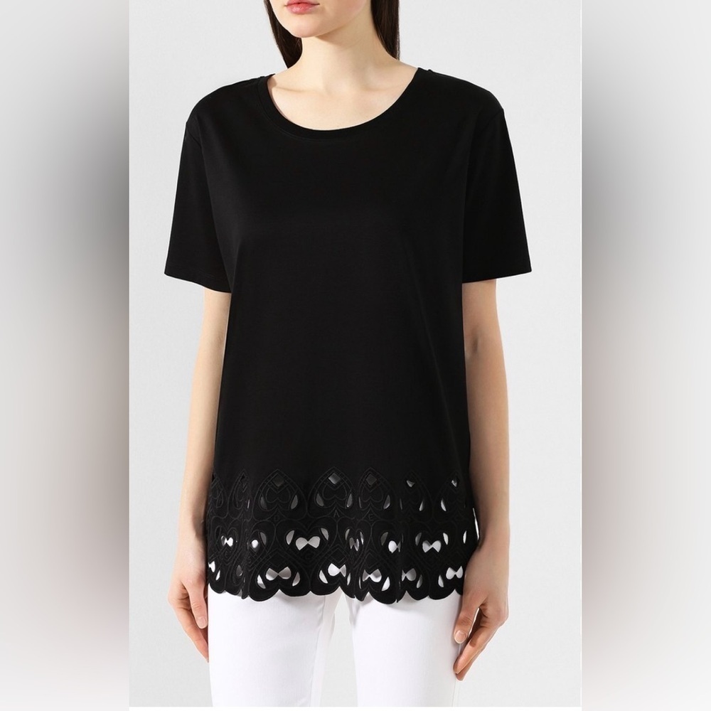 ESCADA Sport Women's Large Eyalo Shirt Black Spell Out Embroidered Hearts Top